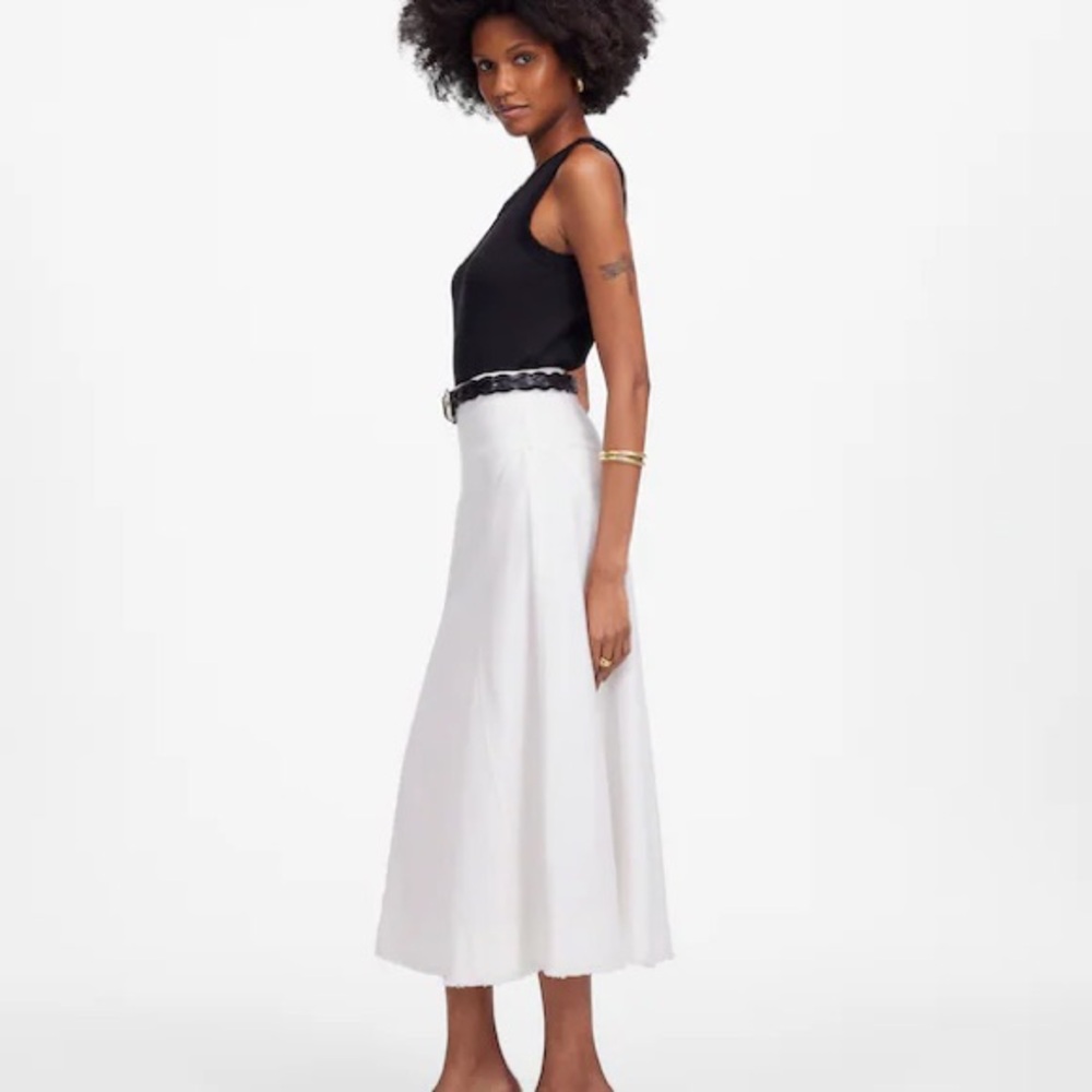 Madewell Denim Fluted Midi Skirt In Tile White Size 26 NWT - Picture 2 of 6